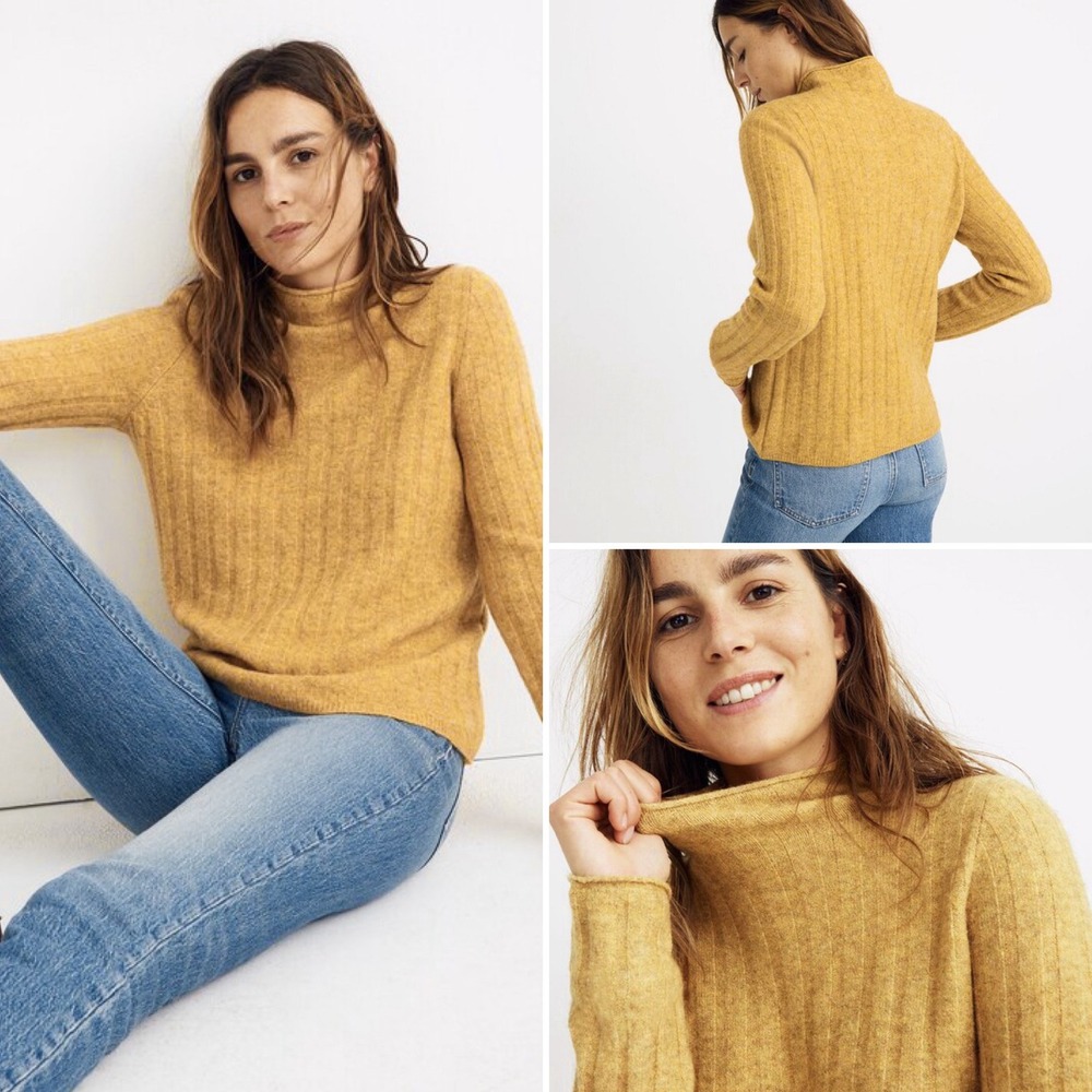 Madewell Mock Neck Sweater Coziest‎ Yarn Mustard Yellow Women's XS Wool Alpaca